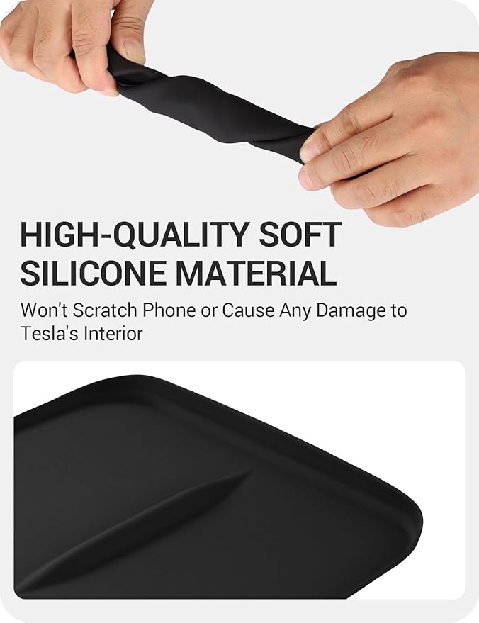 BASENOR Upgrade Tesla Model Y Model 3 Center Console Wireless Charger Mat Silicone Cover Wireless Charging Phone Pad for 2021-2024 Model Y 2021-2023 Model 3 Interior Accessories