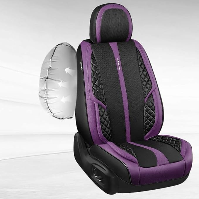 CAR PASS Nappa Leather Car Seat Covers Full Set Waterproof Protector Durable Cushioned,Universal Fit for Sedan SUV Pick-up Truck,Automotive, Anti-Slip and Backseat Luxury Premium(Black and Purple)
