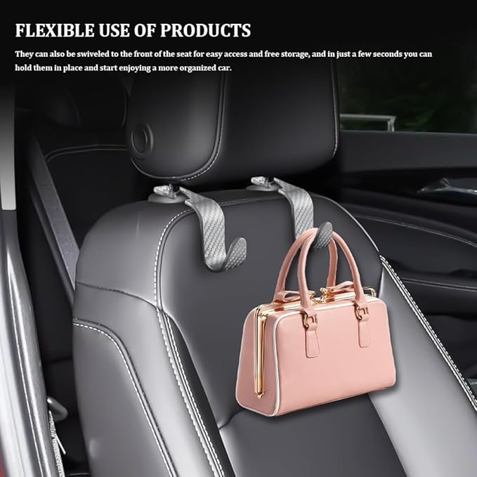4PCS Car Seat Headrest Hook, Plastic Auto Back Seat Hanger Hooks, Multi-Functional Stylish Seat Hooks, Universal Car Interior Headrest Hanger Storage Accessories for Purse Coats Handbag (Gray)