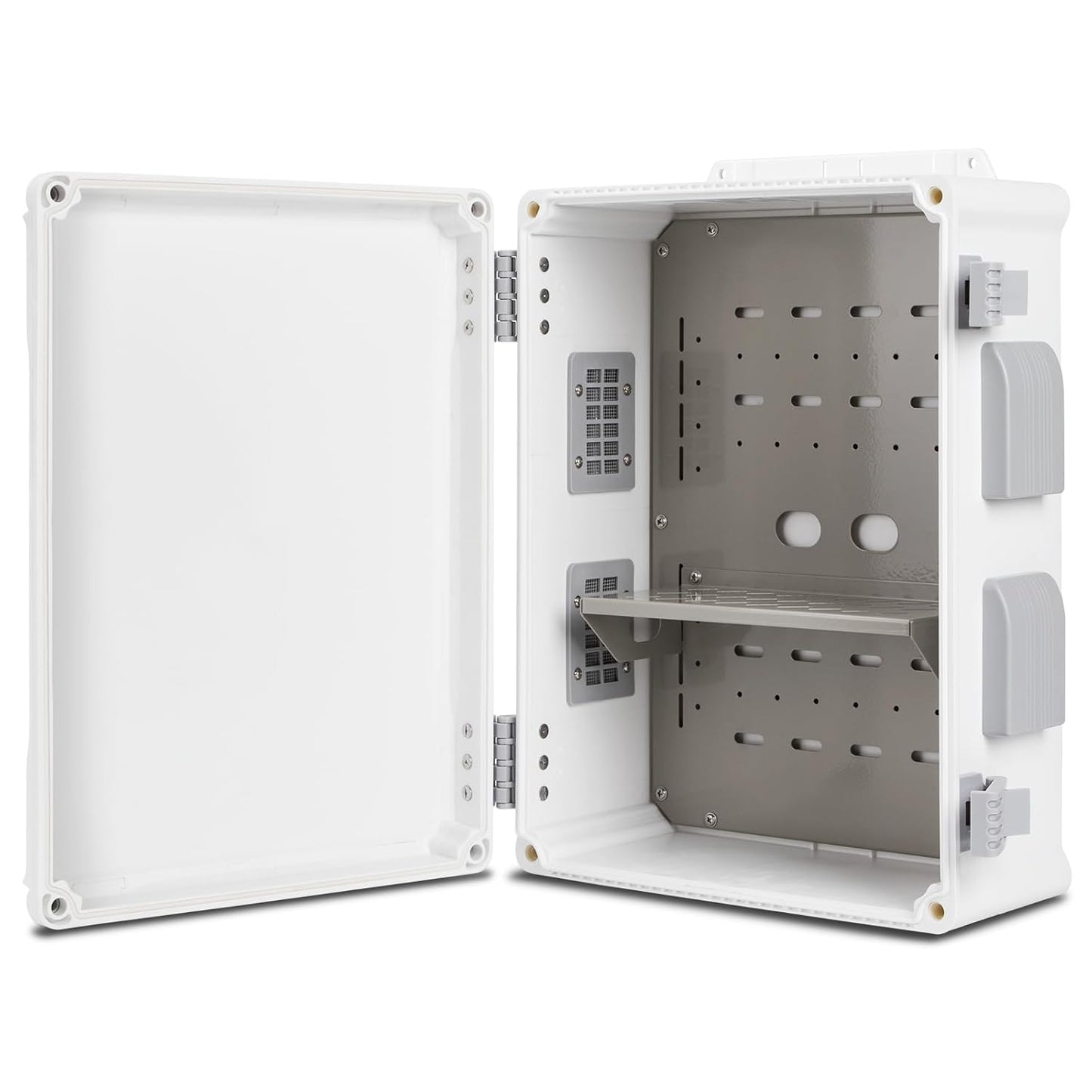 Outdoor Electrical Junction Box, ABS Water Resistant Enclosure with Internal Mounting Panel & Hinged Cover (15" H x 11" L x 6" W)
