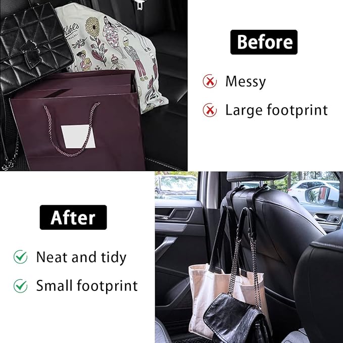 Ziciner Car Seat Headrest Hooks, 4 Pack Auto Durable Backseat Hangers Storage Organizer, Universal Car Interior Accessories for Purse, Grocery Bags, Handbag (Black Carbon Fiber)
