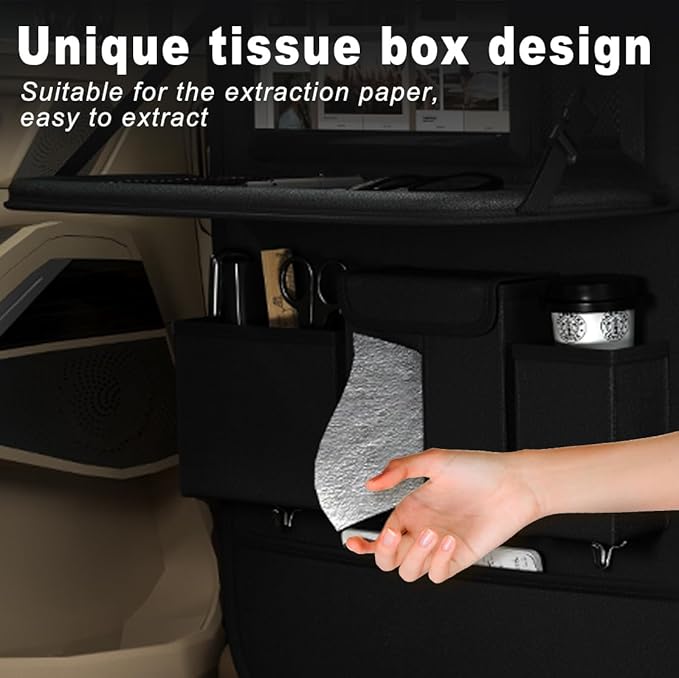 XDV Car Seat Organizers,Multi-functional Back Seat Protectors, Storage Pouches, and Tray Holders (for Cars, Kids, Seat Back and Rear Seats) (Plain Black, 1 Pcs)