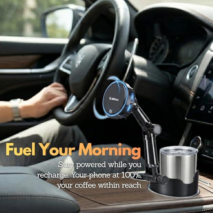 Esoulk [2026 Upgraded] Qi2 25W Fast Wireless Car Charger with Cooling Fan, Cup Holder Phone Mount with Adjustable Long Arm, Magnetic Fast Charging Holder for iPhone & Android