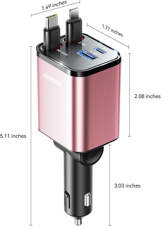 [2026 Upgrade] Retractable Car Charger 84W Car Charger USB C for iPhone 17 16 Fast Charging, Pink Car Accessories, Car Phone Charger Adapter for iPhone 17 Air 16 15 Pro Max, Pixel