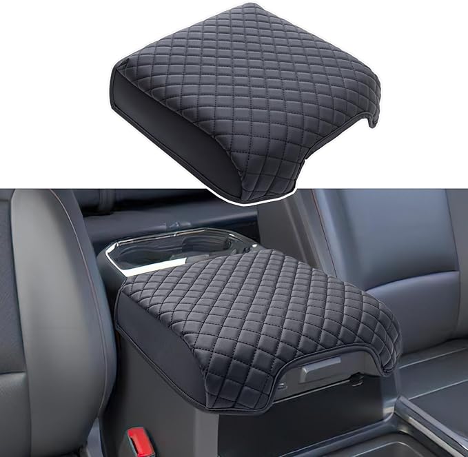 PIMCAR Center Console Cover for 2023 2024 2025 2026 Ford F250 F350 F450 F550 Super Duty, PU Leather Armrest Cushion Protector Anti-Scratch (Fits Bucket Seat Console Only)