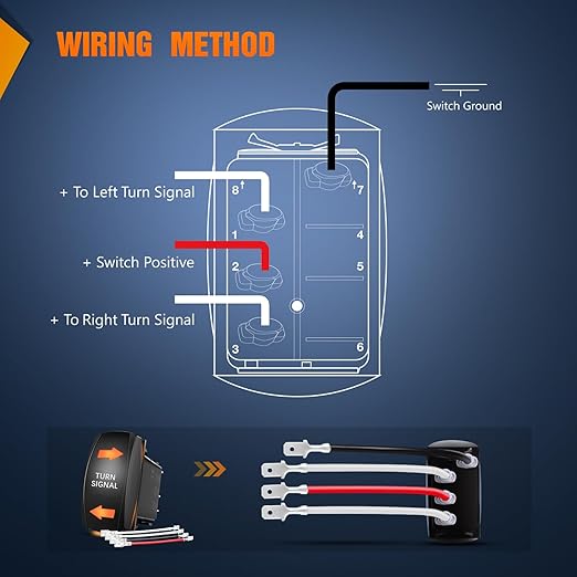 Nilight Turn Signal Switch Amber 4Pin ON Off ON Rocker Switch Laser Etched SPDT Toggle Switches 12V 20A 24V 10A Jumper Wires for Cars RVs Boats Campers Trailers