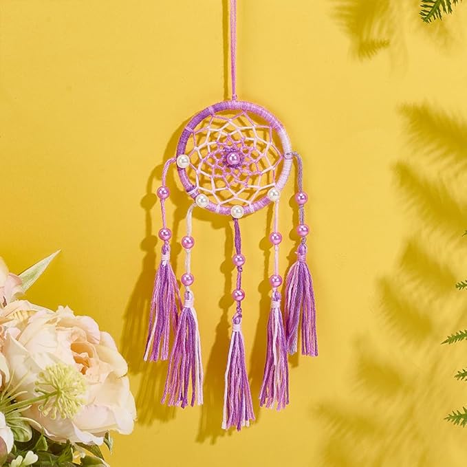 INFUNLY 8 Sets Small Dream Catcher Kit DIY Mini Dreamcatcher Making Kit with Instruction Dream Catcher Hanging Ornament Gradient Color for Bag Pendant Car Mirror Bedroom