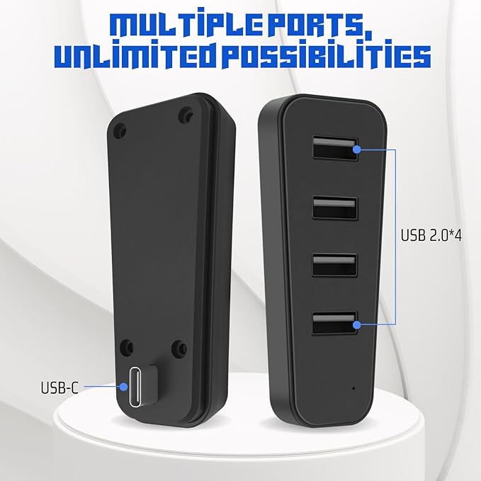 TNP 4 Port USB Hub for PS5 Slim Edition - High-Speed USB 2.0 Port Extender Adapter Accessories Expansion Hub Connector Expander for PlayStation 5 Slim ONLY, Black