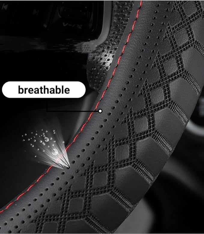 Wood Car Steering Wheel Cover Rubber Inner Ring All Car Universal Four Seasons Universal Thin Fiber Leather Anti-Slip 16 17 18 19inch for Truck (19inch, red)