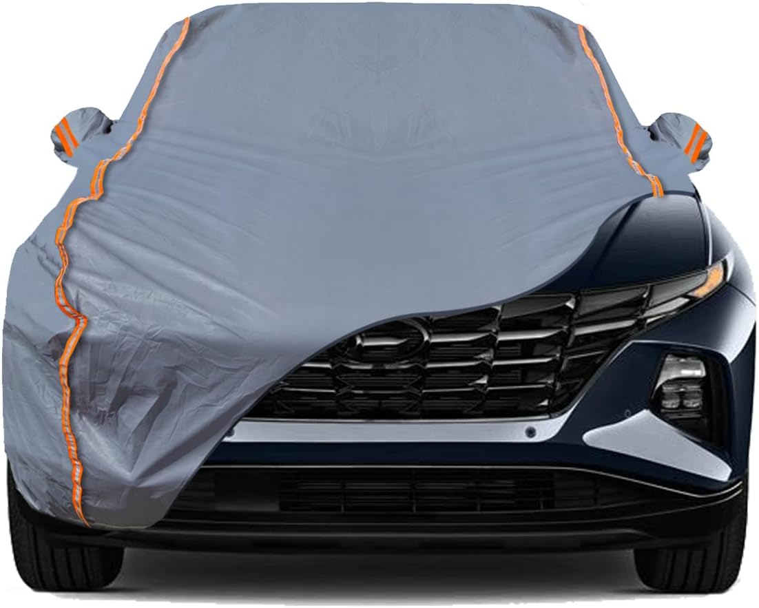 TUCAREST 6-Layers PEVA Premium Full Car Cover Fit for SUVs MPV Pickup Sedan hatchback Rain and snow protection, sun protection, UV protection, and protection of car paint surfaces-Silver Grey -Up 178"