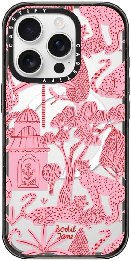 CASETiFY Impact Case for iPhone 16 Pro [Slim / 8.2 ft. 4X Military Grade Drop Protection/Compatible with Magsafe] - Cheetah Paradise Pink - Clear Black