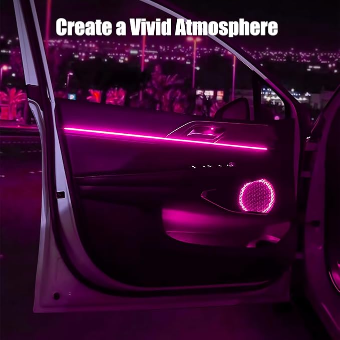 EL Wire Interior Car LED Strip Lights, 16.5FT USB Neon Glowing Strobing Electroluminescent Wire Strip with 6mm Sewing Edge, Ambient Lighting Kits for Car Home Decorations (Pink)
