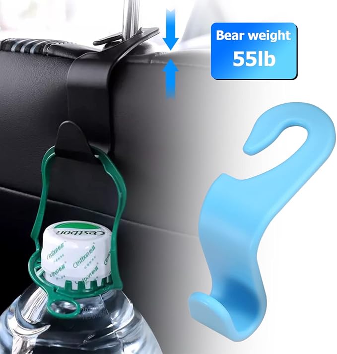 Car Back Seat Headrest Hooks, 4PCS Vehicle Backseat Storage Organizer Hanger, Multifunctional Auto Headrest Hidden Hook Universal for Handbag Purse Backpacks Bags (Light Blue)