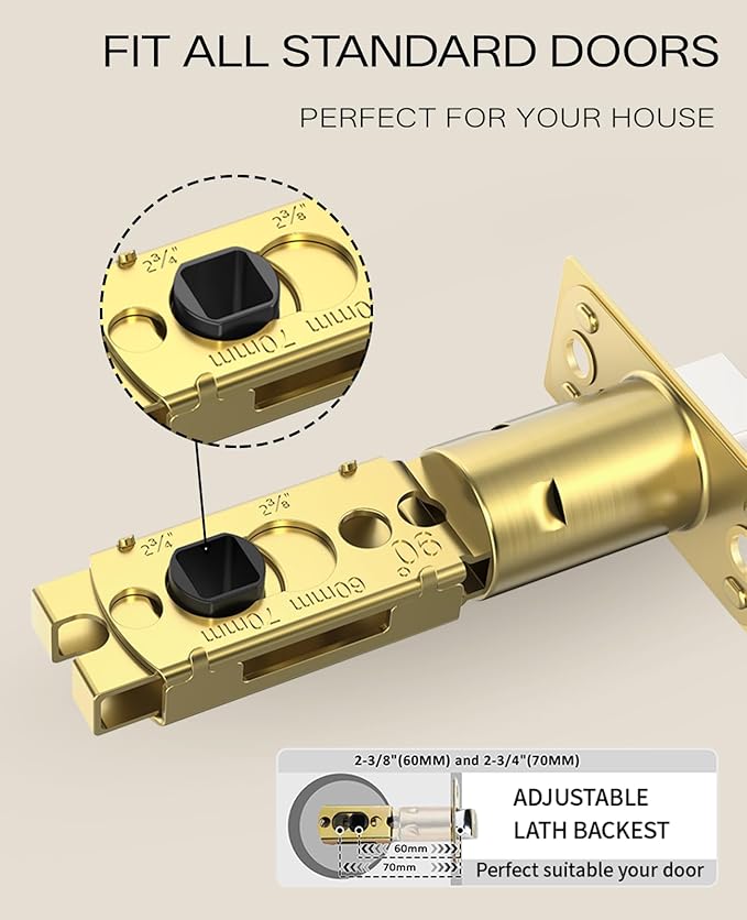 Asidrama 4 Pack Passage Gold Door Knob with Lock. Brush Gold Door Knobs Interior for Bedroom or Bathroom, Heavy Duty Door Handle for Left Right Sided Doors