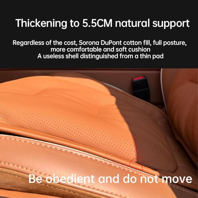 Car SUV Van Universal Genuine Leather Seat Cushion Lumbar Back Top Layer Cow Leather Front and Back Cushion Plus Padded Comfort (Coffe Brown Cushion Seat)