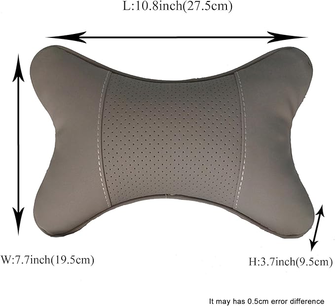 Car Neck Pillows Both Side Pu Leather 2pieces Pack Headrest Fit for Most Cars Filled Fiber Universal Car Pillow (Grey)