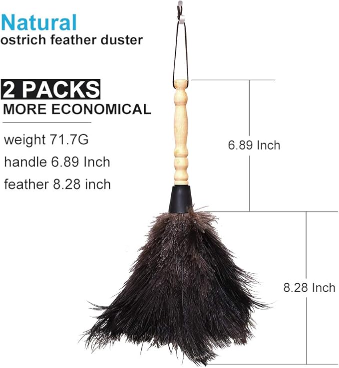 Midoneat Natural Black Ostrich Feather Duster,2 Packs,Car Duster Interior/Exterior Cleaner, Cleaning for Blinds Kitchen Keyboard Office, Smart and Soft and Fluffy (Black)