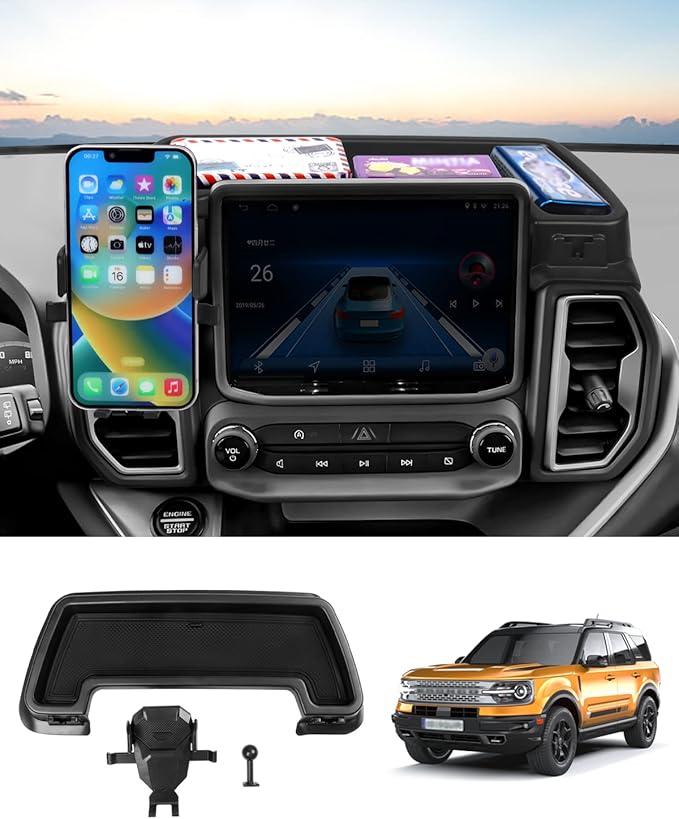 Autorder Phone Holder Mount for Jeep Grand Cherokee 2022 2023 2024 2025/Grand Cherokee L 2021 2022 2023 Center Console Dashboard Organizer with Phone Stand with Anti-Slip Mat