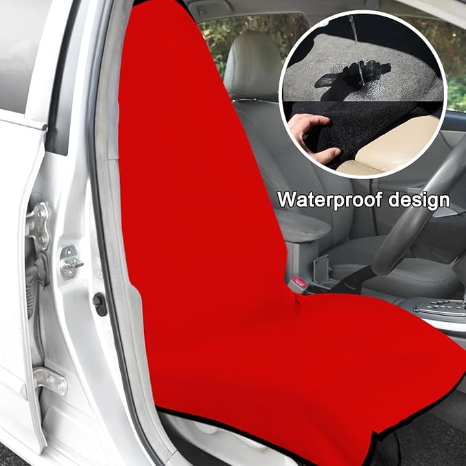 Waterproof Car Towel Seat Cover, Sweating Non-Slip Premium Towel Carseat Cover Protector, Universal Soft Machine Washable Car Truck SUV Front Seat Cover for Gym Workout Beach Hiking (Red)