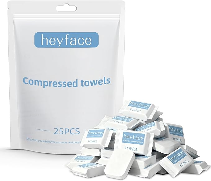 Compressed Towels Tablets (11.8" x11") 25 Bulk Set Disposable Compressed Washcloths for Travel & Camping, Soft Compressed Face Towel with Waterproof Case for Daily Use & Camping Essentials