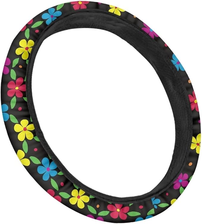 AFPANQZ Colorful Flowers Steering Wheel Covers 14-15" inch Universal Fit Most Car Sedans SUVs Comfort Grip Comfortable Handmade Neoprene Breathable Steering Wheel Protector