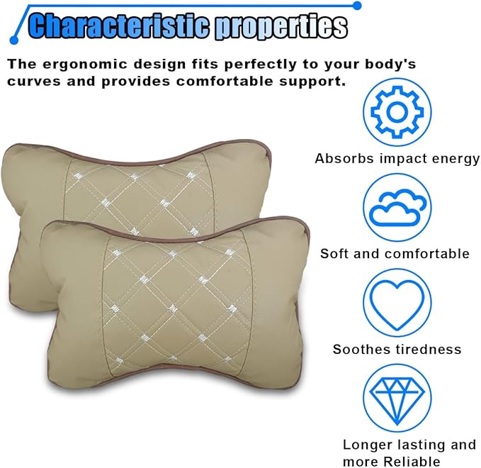 2PCS Car Neck Pillow, Breathable Car Head Neck Rest Cushion, Soft Pillow for Relieving Stiffness, Comfort Car Seat Neck Support Pillow (Beige)