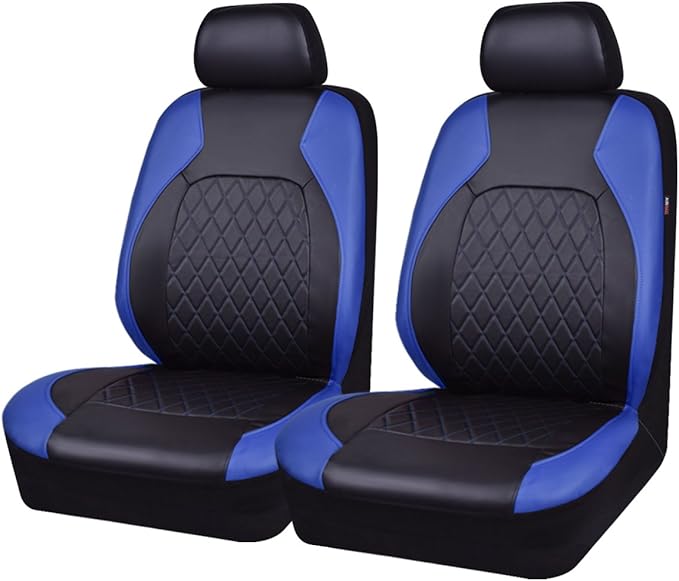 Universal Deluxe Pu Luxury Vinyl Faux Leather Car Seat Covers Two Front 6 Pieces Airbag Compatible Fit for Cars SUV Vehicles (Black and Blue)