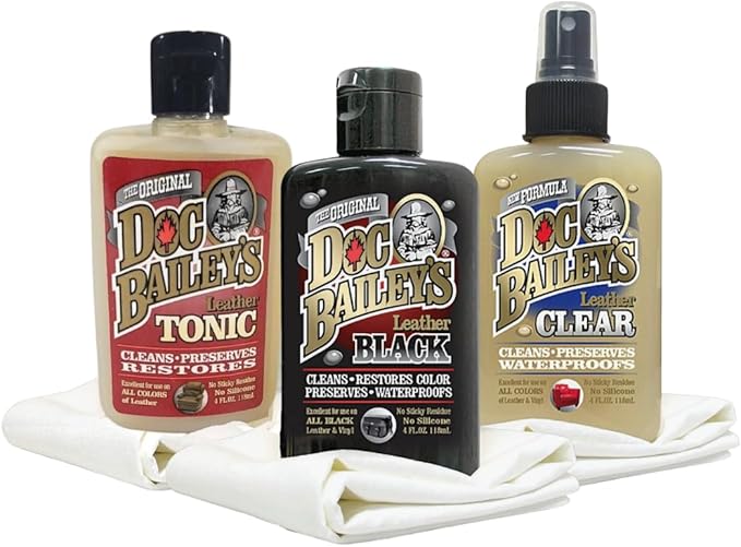 Doc Baileys All Leather Care Detail Kit (Set of 3) - Restore, Protect, and Enhance Your Leather - Leather Cleaner, Conditioner, Waterproofer, & Protectant