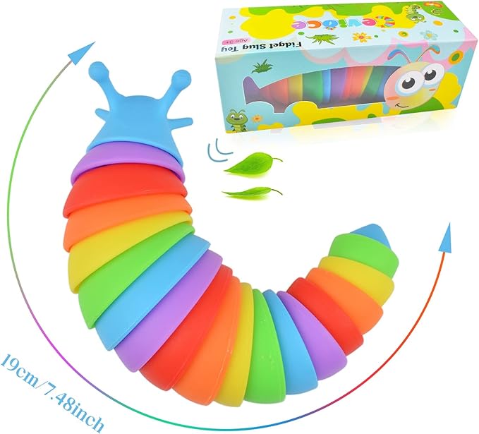 Cevioce Fidget Slug Toy,3Pcs Sensory Slug Fidget Toy for Kids & Adults, Cute 3D Articulated Stim Toy - Easter Gifts for Kids Boys Girls ADHD Autism Easter Basket Stuffers for Kids Toddlers