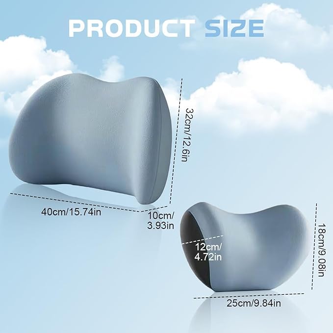 Headrest Lumbar Pillows Car Seat for Ford F150 2011-2025, Ergonomic Neck Back Support Cushion, Comfortable Breathable Washable Cover, Memory Foam,Black