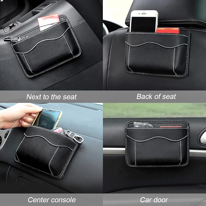 Moly Magnolia Car Seat Side Pocket Organizer, American Flag PU Leather Storage Bag, Pen Phone Holder Tray Pouch Seat Gap Filler, Interior Accessories for Auto Door Window Console (Gray)