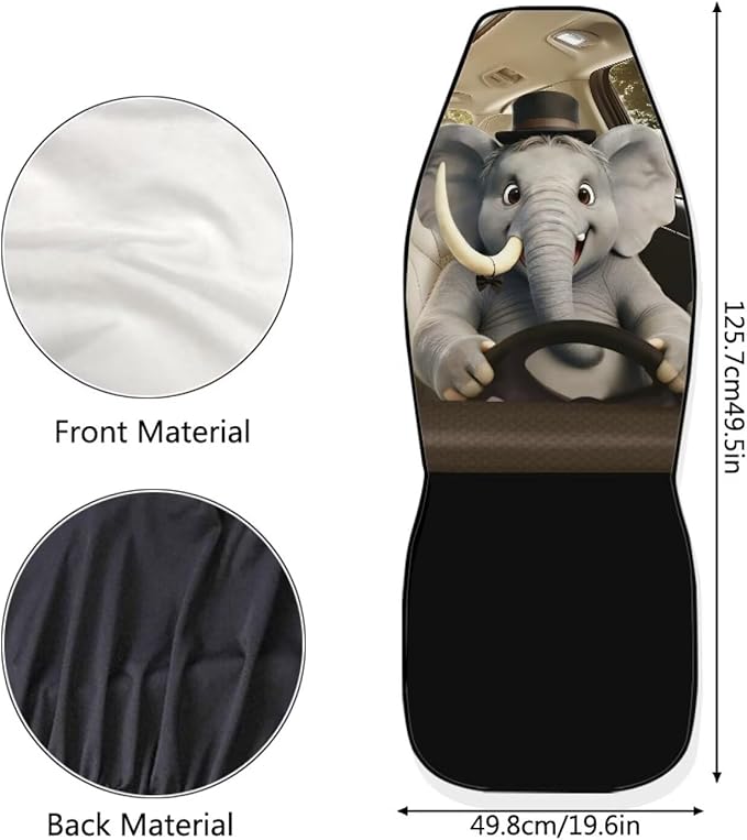 Elephant Car Front Seat Covers Set of 2 Funny Nonslip Car Seat Covers Front Seats Only Stretch Polyester Fabric Cover Cars Seats Covers Protector for Cars Sedans SUVs