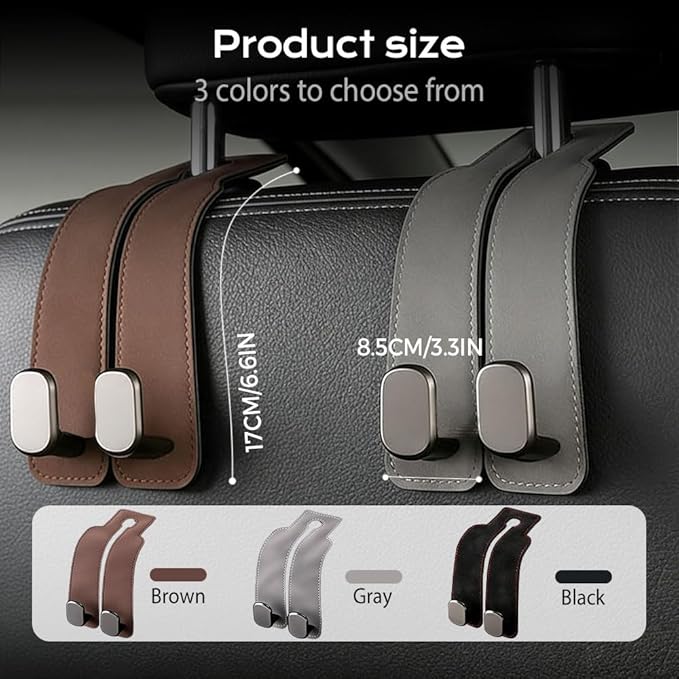 2026 Car Headrest Storage Hooks - Universal Backseat Hanger Organizer for Handbags & Grocery Bags (1, Brown)