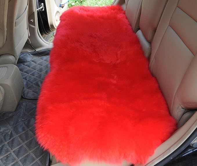 Winter Warmth: Universal Sheepskin Seat Cushion Cover - Natural Wool, for Cars, Trucks, SUVs & Vans - Cozy & Stylish Driving Companion Rear Red