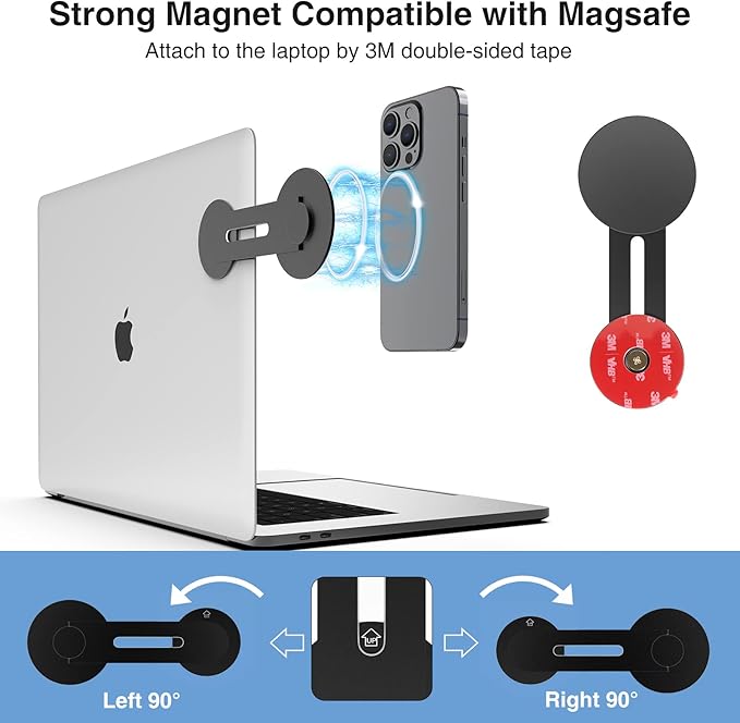 Laptop Phone Mount Magnetic Phone Holder for Monitor for MagSafe iPhone 17 16 15 14 13 12 & All Phones Phone Side Mount Adapter for Computer Monitor Display for Tesla, Phone Laptop Bracket Accessories