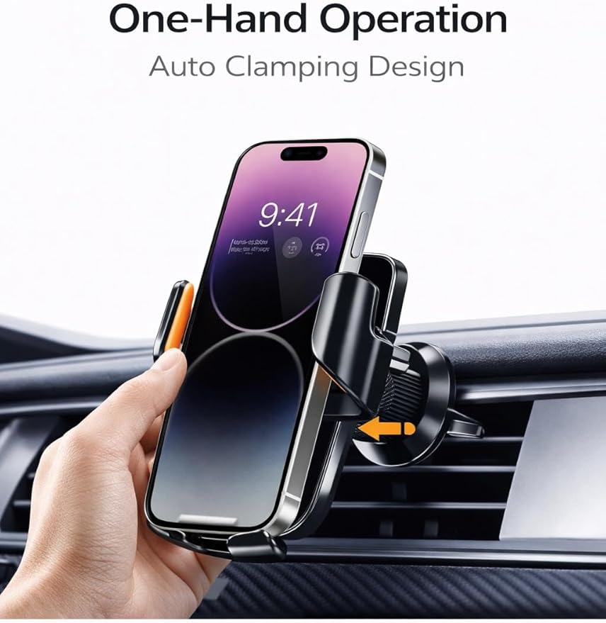 Car Phone Holder with Wireless Charger, Auto Clamping Car Mount, Fast Charging Phone Holder for iPhone & Android, Dashboard Windshield Air Vent Mount