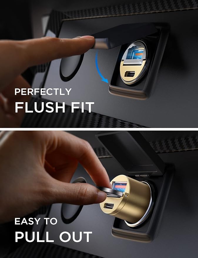 AINOPE 90W USB C Car Charger Fast Charging,[Smallest Metal] Car Charger USB C PD45W+QC3.0 Dual Port Cigarette Lighter Charge for iPhone 16 Pro Max Plus 15 14 13 iPad Samsung, Gold Kits