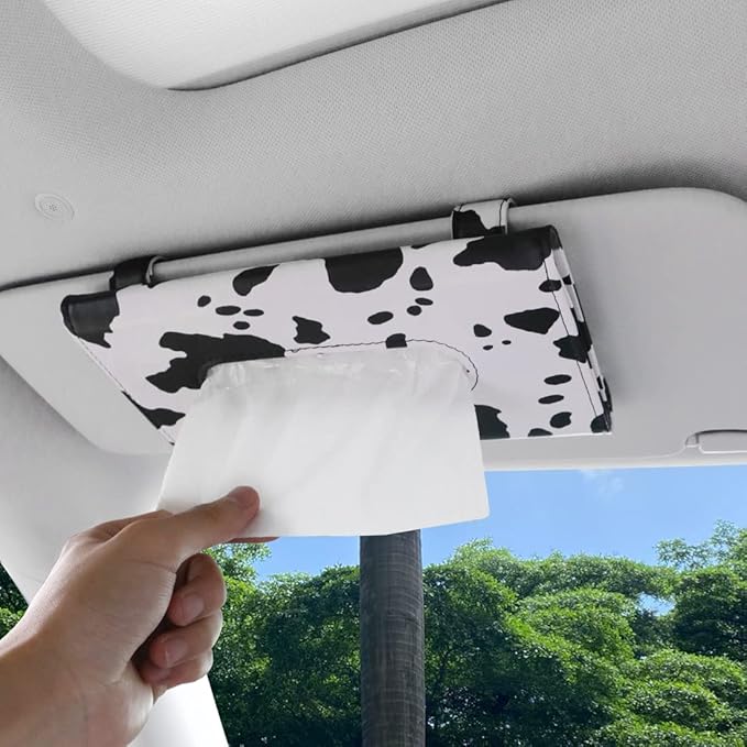 Cow Print Car Accessories for Women, Premium Tissues Box, Tissue Holder for Truck, Universal Napkin Dispenser for SUV, Car Tissue Box with Napkins Refill.