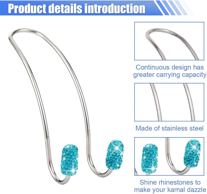 2PCS Car Headrest Hook Hangers, Bling Stainless Steel Car Backseat Holder, Strong Car Headrest Storage Hooks, Universal Car Organizers Accessories for Coats Umbrellas Grocery Handbags (Blue)