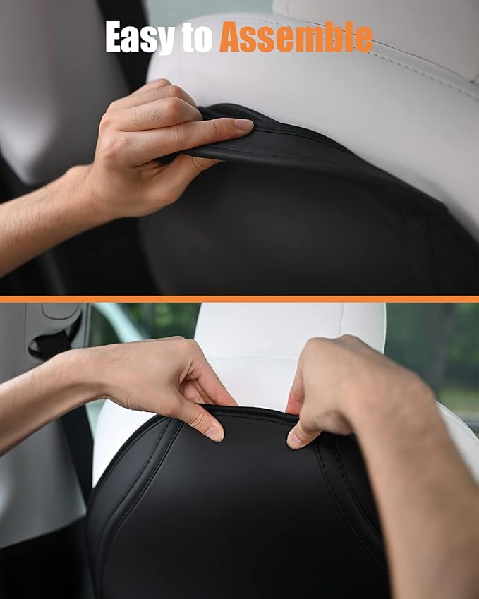 Leather Seat Back Protector Designed for Tesla Model Y Model 3 Model S/X Accessories(Includes 2025 Model Y & 2024-2025 Model 3 Highland), Wear-Resistant Kick Mats with Organizer Pocket, Set of 2