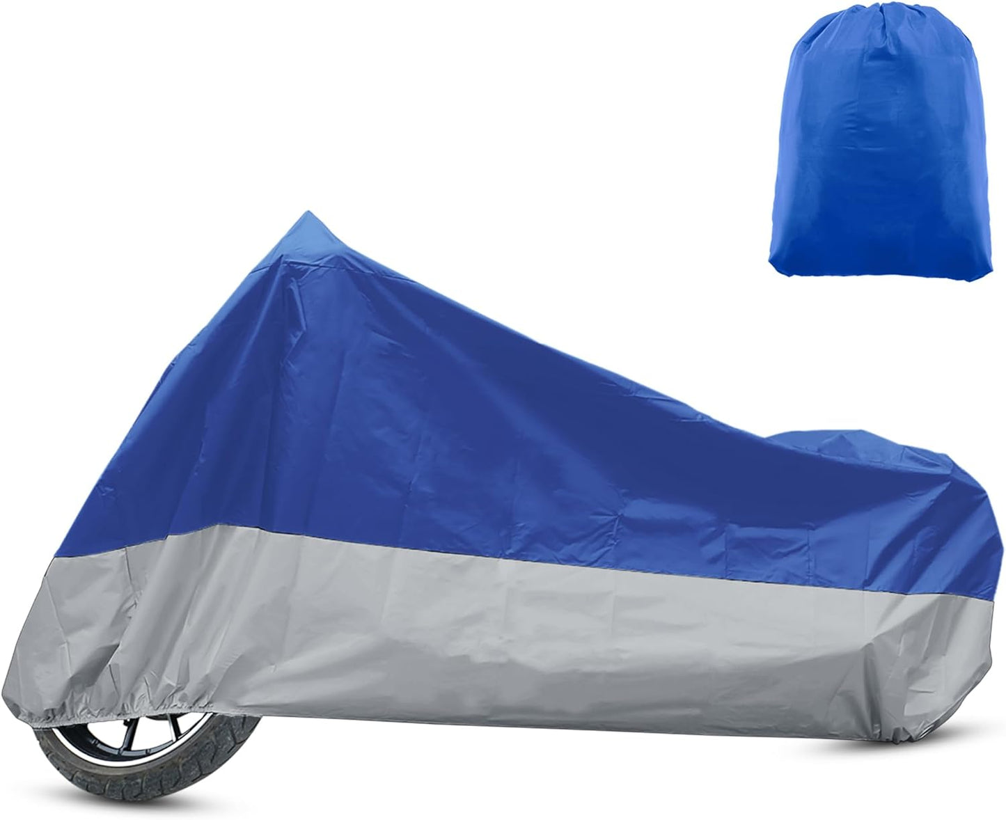 X AUTOHAUX Motorcycle Cover for Harley Davidson for Honda for Suzuki All Season Waterproof Sun Outdoor Protection Motorbike Cover Fits Up to 86.61'' Motorcycles Cover L Blue Silver Tone
