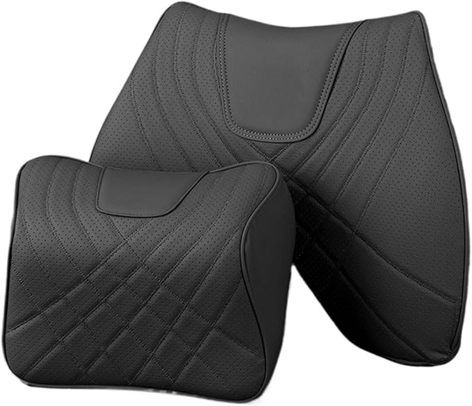 Car Pillow Car Headrest Pillow Set Sewing Leather Lumbar Waist Support Memory Foam Fit for Seat Neck Protctive Cushion Accessories Car Neck Pillow(G)