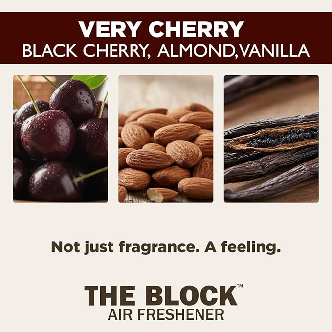 The Block - Wooden Car Air Freshener & Odor Eliminator - Long Lasting 30+ Day Scent - Car & Home Use - Fresh Gift Idea - Made in USA - Very Cherry