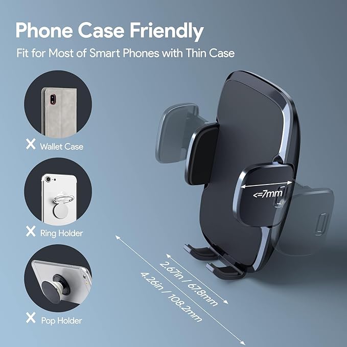 GUWEZ Phone Mount for Car Holder 6.2IN Windshield Dashboard Mounting Kits [Washable Strong Suction Cup] Cell Phone Holder Car Mounts for All iPhone Android Smartphone, Grey