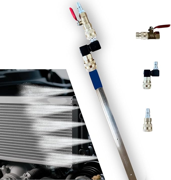 16" Radiator Cleaning Wand,Water and Air Dual-Use Cleaner Wand 4500 PSI Pressure Washer Tool for Car Radiator Flush and Washable Air Filter with 360° Swivel Quick Coupler,Switch and Fitting