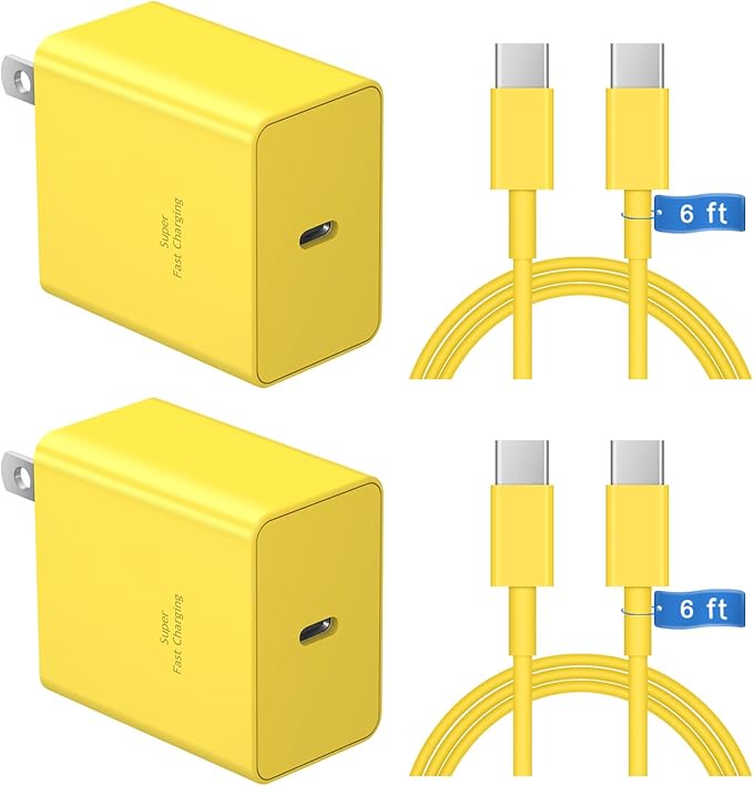 45W Tpye C Charger, USB C Charger 2-Pack iPhone 15 16 Charger 6FT with iPhone 16/16 Plus/16 Pro/16 Pro Max/iPhone 15/15 Pro Max/iPad Pro/AirPods/Galaxy S25 S24 S23 S22 S21,Android Charger(Yellow)