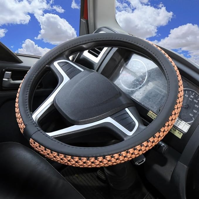 Size 16-20 Inch Ice Silk Ventilation Multi-Style Comfy Grip Steering Wheel Cover for Truck, Bus, Big Rig Trucker,SUV， Anti-Slip Design 16-20 Inch (Brown, 17)