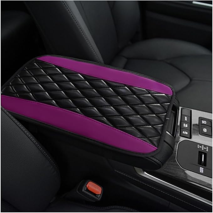 Car Center Console Cushion Pad, 12.6 × 7.48 Inches Waterproof Car Armrest Seat Box Cover, PU Leather Armrest Cover Protector for Most Vehicle, Universal Car Interior Accessories (Purple)