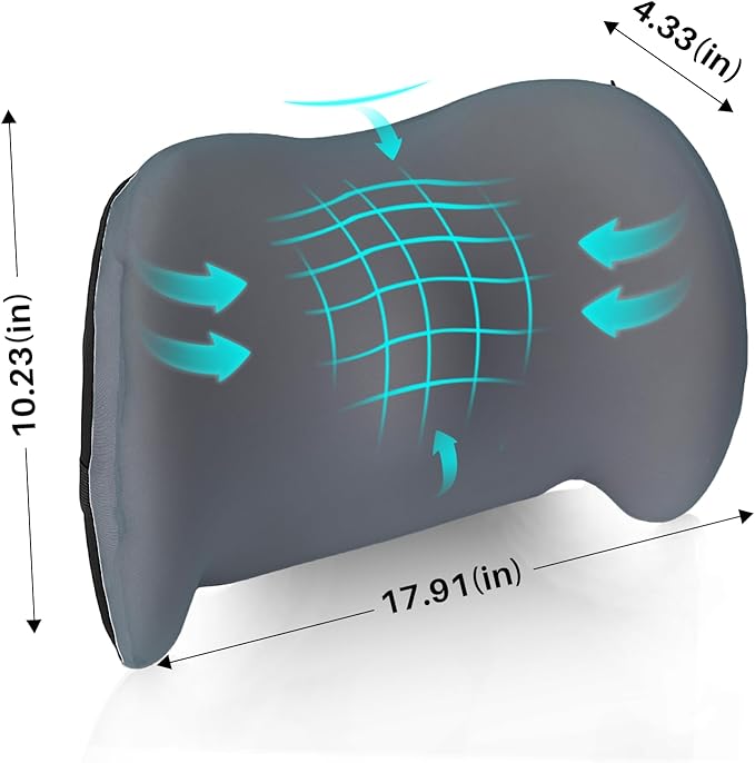 Lumbar Support Pillow for Office Chair, Cooling Car Lumbar Pillow Lower Back Pain Relief,Memory Foam Back Cushion with Adjustable Straps,Ergonomic Chair Back Pillow for Gaming Chair,Car(Gray Cooling)
