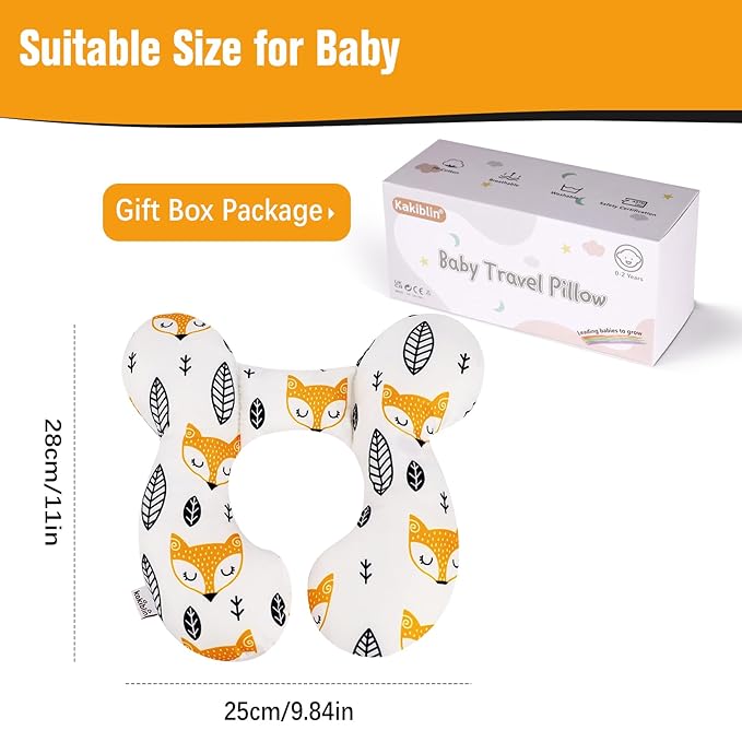 KAKIBLIN Baby Neck Pillow, Upgraded Baby Support Pillow for Head and Neck, Babies Head Pillow for Car Seat, Stroller, Pushchair,Travel(Yellow Fox)